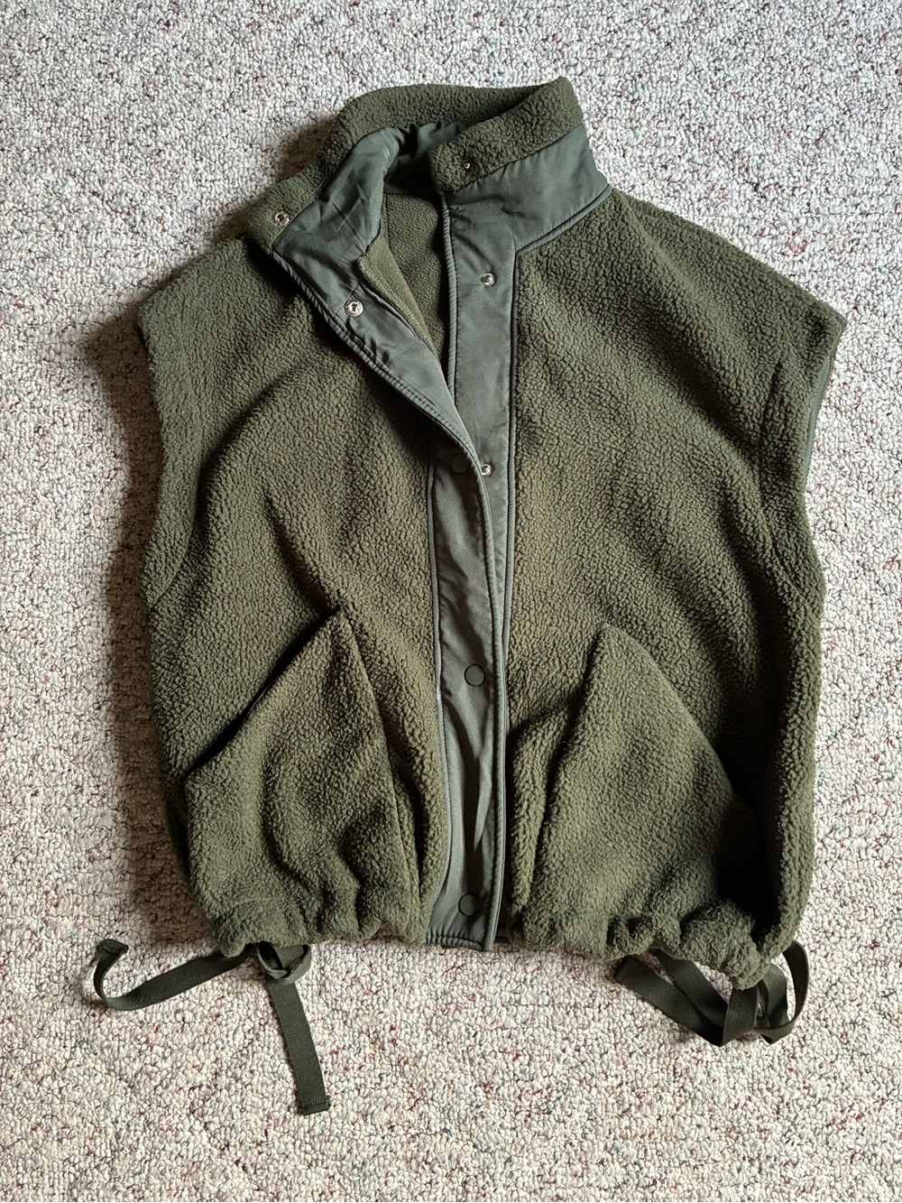 Women's Olive Green Sherpa Fleece Vest with Snap Front
